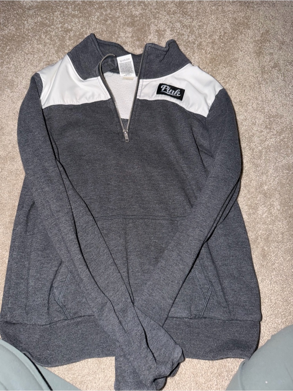PINK Victoria's Secret Gray & White Half-Zip Cowl Pullover